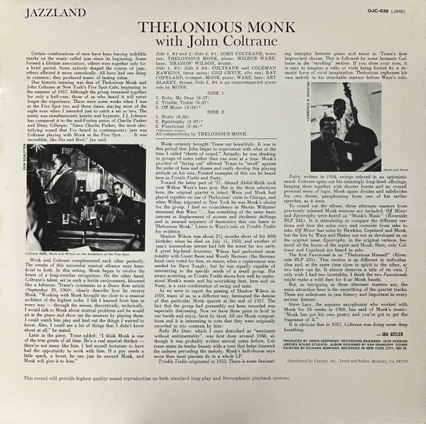 Thelonious Monk - Thelonious Monk With John Coltrane (Vinyl, LP, Album, Reissue, Repress, Stereo) Very Good Plus (VG+) / Very Good Plus (VG+)