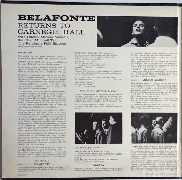 Harry Belafonte - Belafonte Returns To Carnegie Hall (2xVinyl, LP, Album, Stereo) Very Good (VG) / Very Good Plus (VG+)