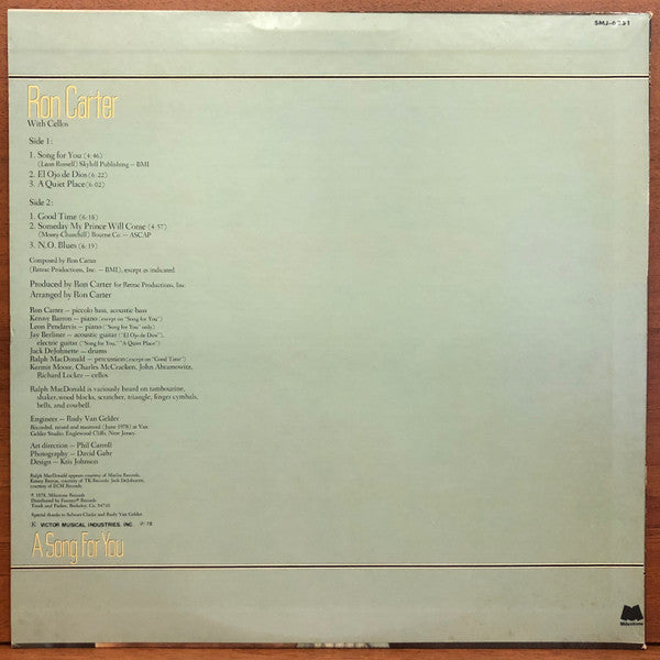 Ron Carter - A Song For You (Vinyl, LP, Album, Promo, Stereo) Very Good Plus (VG+) / Very Good (VG)