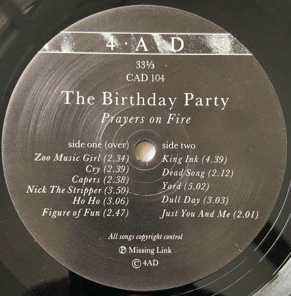 The Birthday Party - Prayers On Fire (Vinyl, LP, Album, Repress) Very Good Plus (VG+) / Very Good (VG)