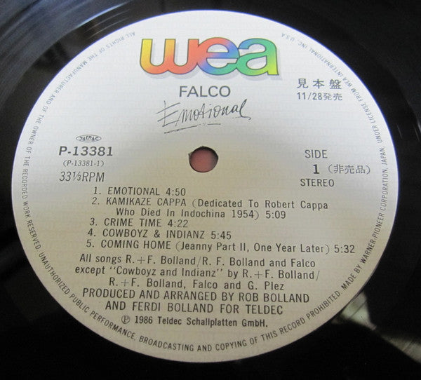 Falco - Emotional (Vinyl, LP, Album, Promo) Near Mint (NM or M-) / Very Good Plus (VG+)