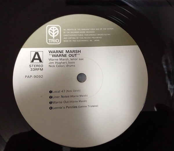 Warne Marsh - Warne Out (Vinyl, LP, Album) Very Good (VG) / Good Plus (G+)