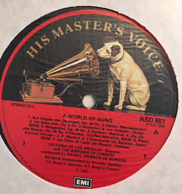 Victoria De Los Angeles - A World Of Song (Vinyl, LP, Reissue) Very Good (VG) / Very Good Plus (VG+)