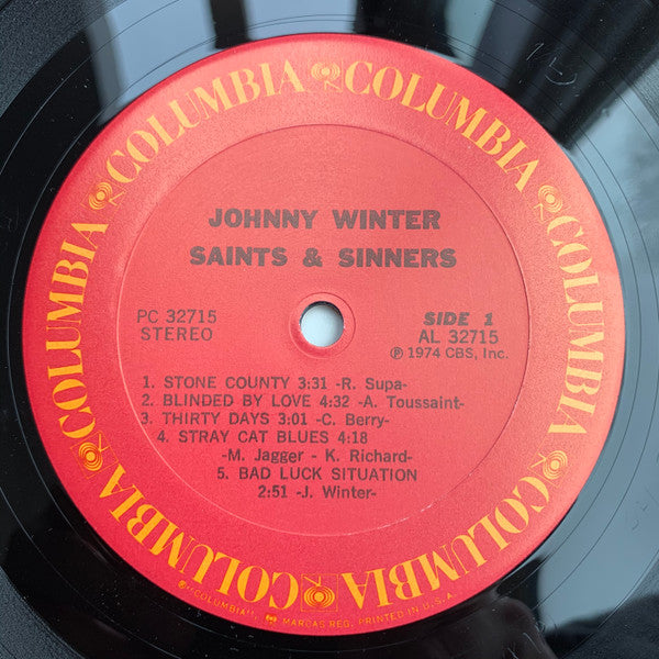 Johnny Winter - Saints & Sinners (Vinyl, LP, Album, Reissue, Stereo) Good Plus (G+) / Very Good Plus (VG+)