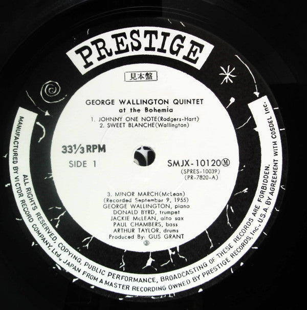 George Wallington Quintet - George Wallington Quintet At The Bohemia (Vinyl, LP, Album, Promo, Reissue, Mono) Very Good (VG) / Very Good (VG)