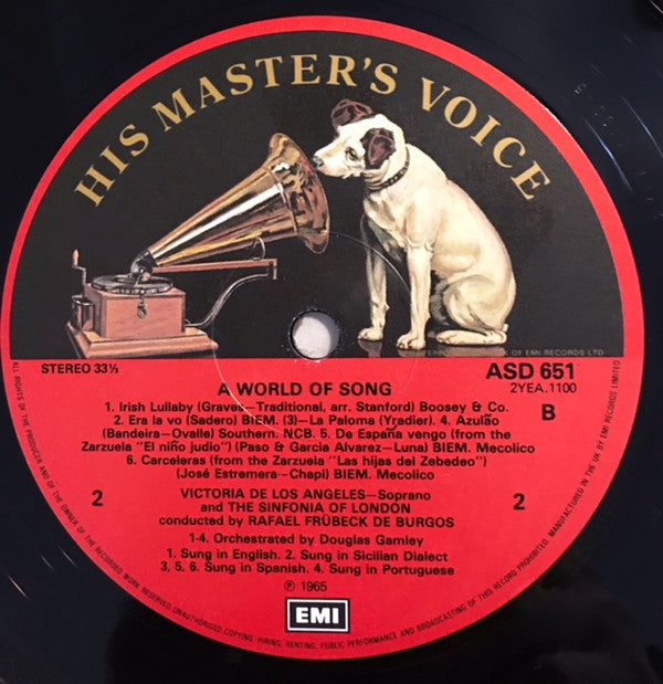 Victoria De Los Angeles - A World Of Song (Vinyl, LP, Reissue) Very Good (VG) / Very Good Plus (VG+)