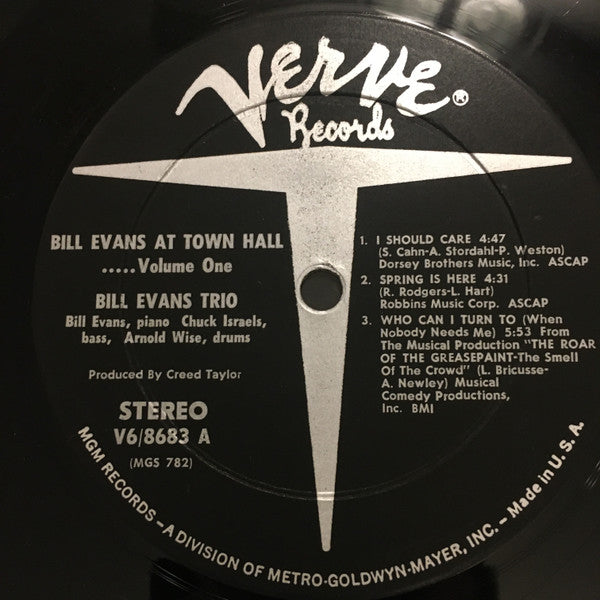 The Bill Evans Trio - Bill Evans At Town Hall (Volume One) (Vinyl, LP, Album, Stereo) Very Good Plus (VG+) / Very Good Plus (VG+)