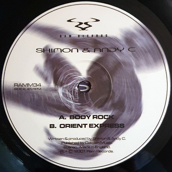 Andy C & Shimon - Body Rock (Vinyl, 12", 45 RPM, Stereo) Very Good Plus (VG+) / Very Good Plus (VG+)
