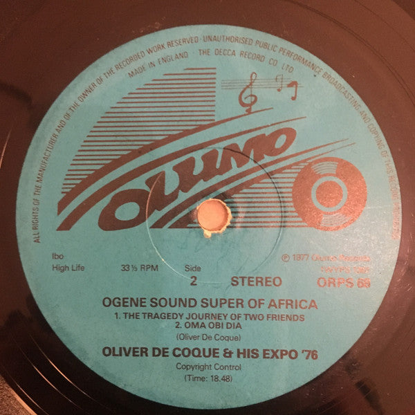 Oliver De Coque And His Expo'76-Ogene Sound Super Of Africa - Ogene Sound Super Of Africa (Vinyl, LP) Very Good (VG) / Very Good (VG)