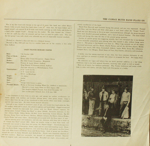 Climax Blues Band - Plays on (Vinyl, LP, Album, Stereo) Very Good (VG) / Very Good (VG)