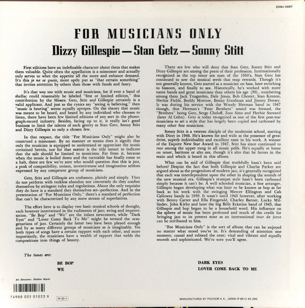 Stan Getz - For Musicians Only (Vinyl, LP, Album, Reissue, Mono) Near Mint (NM or M-) / Very Good Plus (VG+)