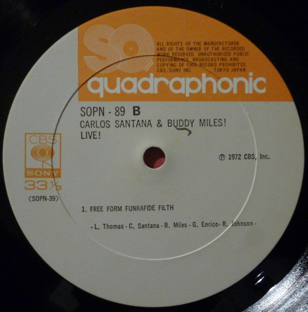 Carlos Santana - Carlos Santana & Buddy Miles! Live! (Vinyl, LP, Album, Reissue, Quadraphonic) Very Good (VG) / Very Good (VG)