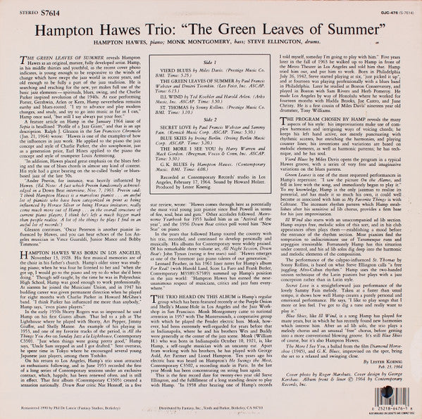 Hampton Hawes Trio - The Green Leaves Of Summer (Vinyl, LP, Album, Reissue, Remastered) Very Good (VG) / Very Good Plus (VG+)