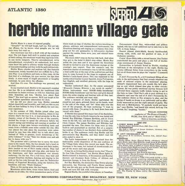 Herbie Mann - Herbie Mann At The Village Gate (Vinyl, LP, Album, Reissue, Stereo) Very Good (VG) / Very Good Plus (VG+)