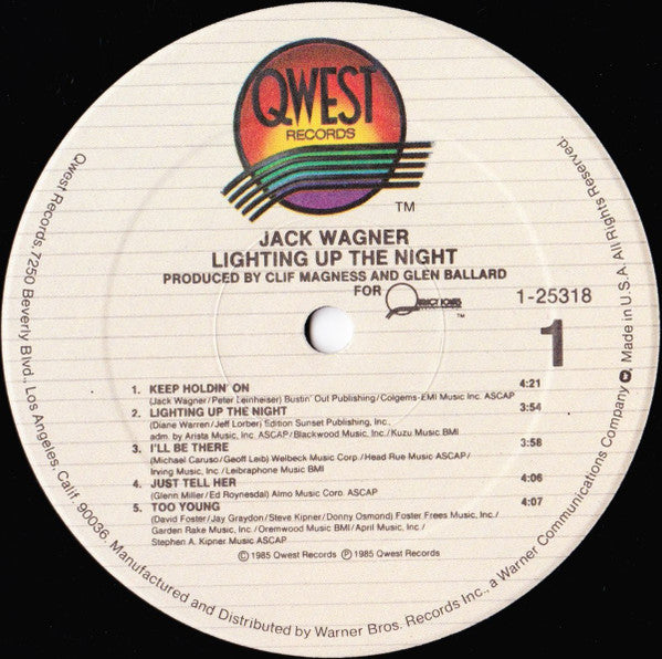 Jack Wagner - Lighting Up The Night (Vinyl, LP, Album) Very Good (VG) / Very Good (VG)