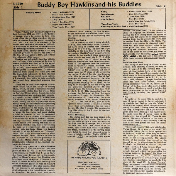 Buddy Boy Hawkins - Buddy Boy Hawkins & His Buddies 1927 - 1934 (Vinyl, LP, Compilation, Repress) Very Good Plus (VG+) / Fair (F)