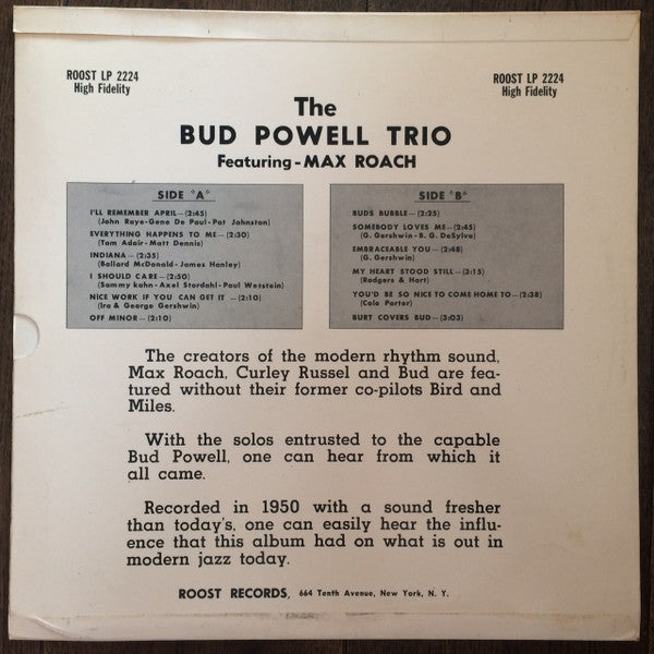 The Bud Powell Trio - Bud (Vinyl, LP, Album, Compilation, Reissue, Mono) Very Good Plus (VG+) / Good Plus (G+)