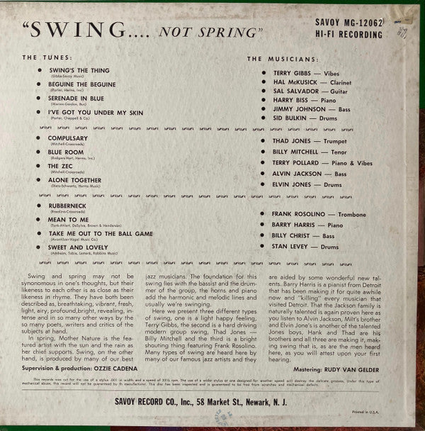 Various - Swing... Not Spring! (Vinyl, LP, Compilation, Mono) Very Good (VG) / Very Good (VG)