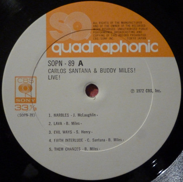 Carlos Santana - Carlos Santana & Buddy Miles! Live! (Vinyl, LP, Album, Reissue, Quadraphonic) Very Good (VG) / Very Good (VG)