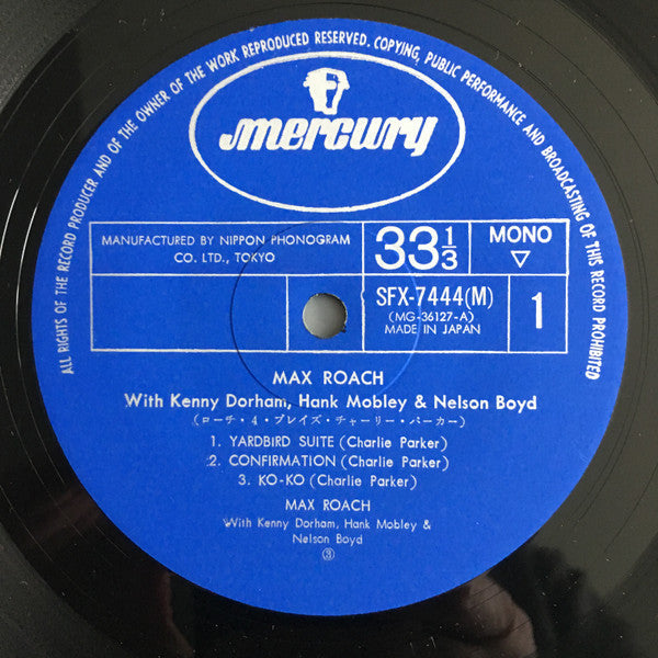 Max Roach Quartet - The Max Roach 4 Plays Charlie Parker (Vinyl, LP, Album, Reissue, Mono) Very Good Plus (VG+) / Very Good (VG)