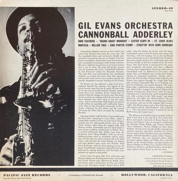 Gil Evans And His Orchestra - Gil Evans Orchestra Featuring Cannonball Adderley (Vinyl, LP, Album, Reissue, Stereo) Very Good Plus (VG+) / Very Good Plus (VG+)
