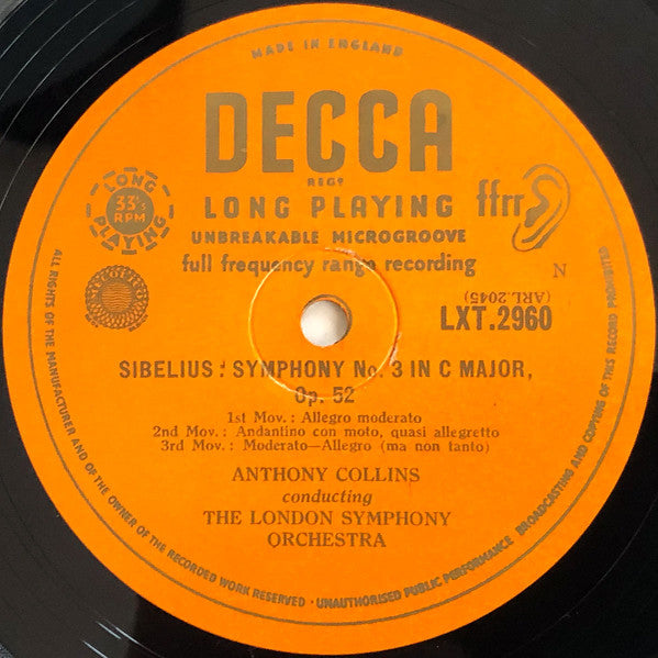 Anthony Collins (2) - Symphonies 3 & 7 (Vinyl, LP, Mono) Very Good Plus (VG+) / Good Plus (G+)