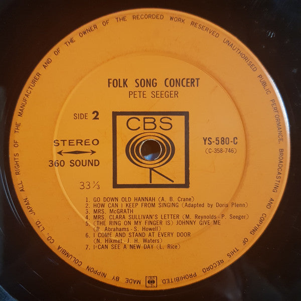 Pete Seeger - Folk Song Concert (Vinyl, LP, Album, Mono) Very Good Plus (VG+) / Very Good Plus (VG+)