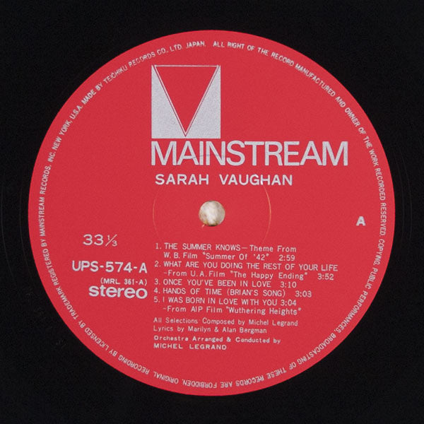 Sarah Vaughan - Orchestra Arranged And Conducted By Michel Legrand (Vinyl, LP) Very Good Plus (VG+) / Very Good (VG)