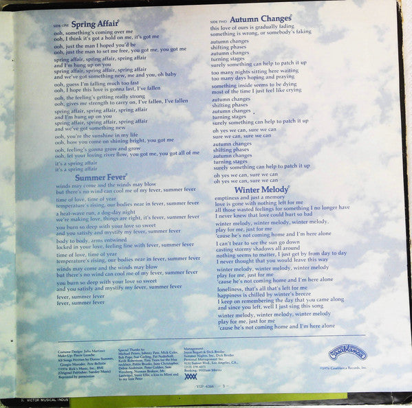 Donna Summer - Four Seasons Of Love (Vinyl, LP, Album, Promo) Very Good Plus (VG+) / Very Good (VG)