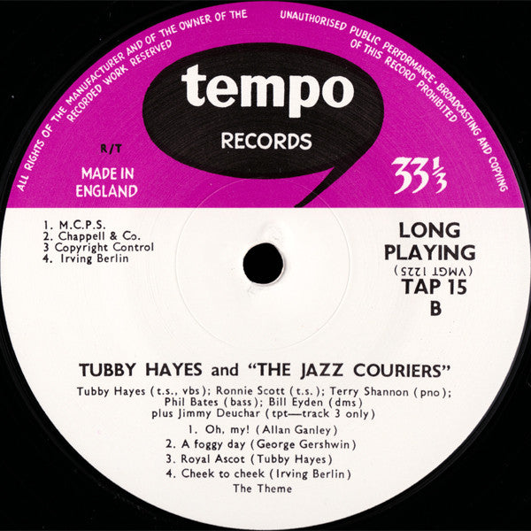 Tubby Hayes - The Jazz Couriers (Vinyl, LP, Album, Limited Edition, Reissue, Mono) Near Mint (NM or M-) / Near Mint (NM or M-)