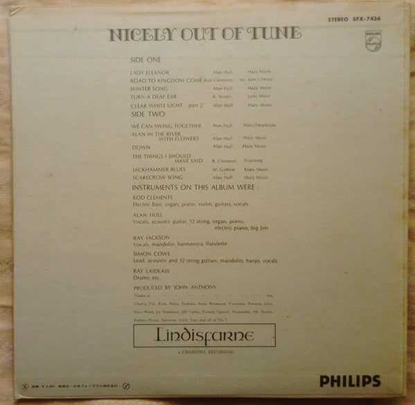 Lindisfarne - Nicely Out Of Tune (Vinyl, LP, Album) Very Good Plus (VG+) / Very Good (VG)