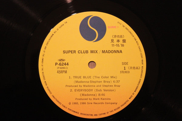 Madonna - True Blue (Super Club Mix) = スーパー･クラブ･ミックス (Vinyl, 12", 45 RPM, Mini-Album, EP, Promo) Near Mint (NM or M-) / Very Good Plus (VG+)