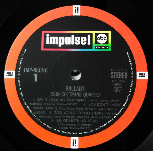 The John Coltrane Quartet - Ballads (Vinyl, LP, Album, Reissue, Stereo) Very Good Plus (VG+) / Very Good (VG)