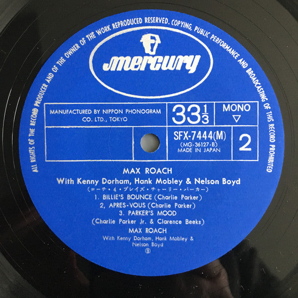 Max Roach Quartet - The Max Roach 4 Plays Charlie Parker (Vinyl, LP, Album, Reissue, Mono) Very Good Plus (VG+) / Very Good (VG)