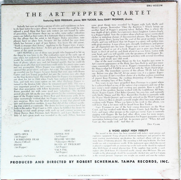Art Pepper Quartet - The Art Pepper Quartet (Vinyl, LP, Promo, Reissue, Mono) Good Plus (G+) / Good (G)