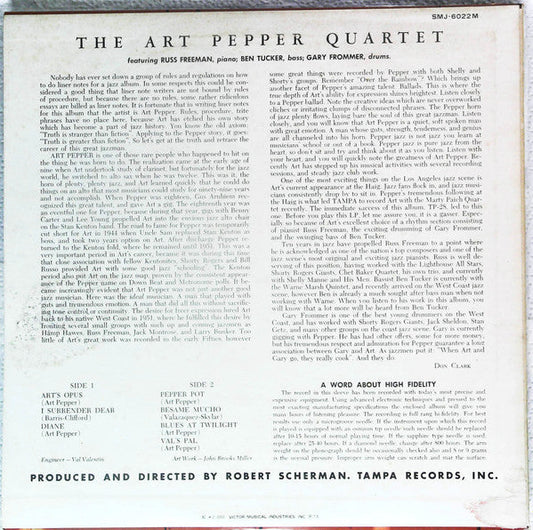 Art Pepper Quartet - The Art Pepper Quartet (Vinyl, LP, Promo, Reissue, Mono) Good Plus (G+) / Good (G)