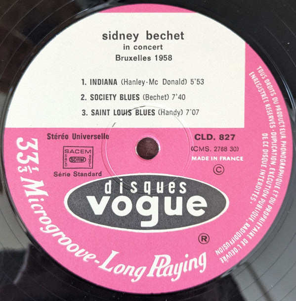 Sidney Bechet - Sidney Bechet In Concert - Bruxelles 1958 (Vinyl, LP, Stereo) Very Good Plus (VG+) / Very Good Plus (VG+)