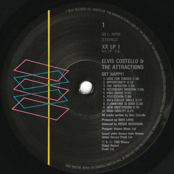 Elvis Costello & The Attractions - Get Happy!! (Vinyl, LP, Album, Stereo) Very Good Plus (VG+) / Very Good Plus (VG+)