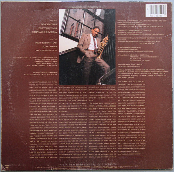 Wynton Marsalis - Black Codes (From The Underground) (Vinyl, LP, Album, Stereo) Very Good (VG) / Very Good (VG)