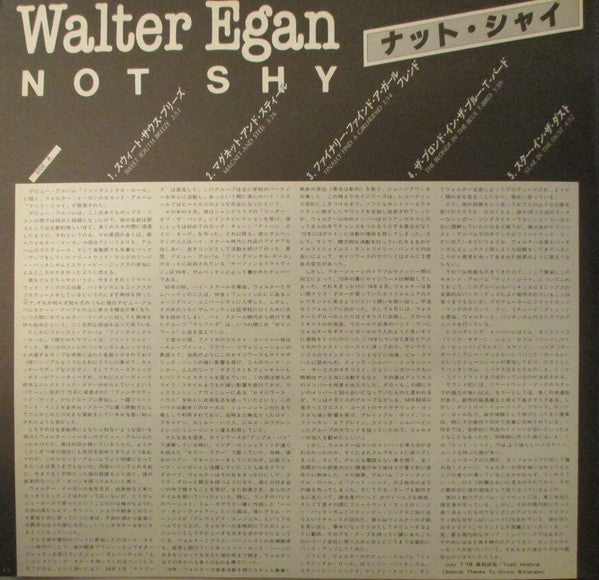 Walter Egan - Not Shy (Vinyl, LP, Album, Promo) Very Good Plus (VG+) / Very Good Plus (VG+)