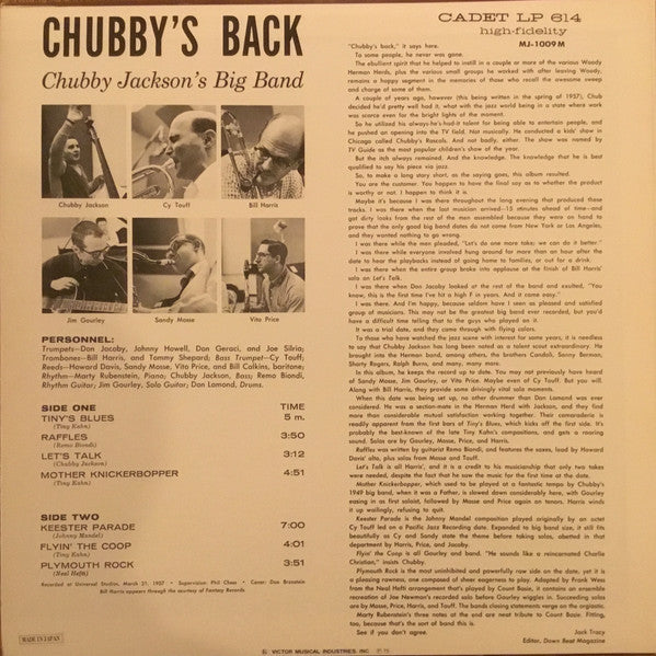 Chubby Jackson's Big Band - Chubby's Back! (Vinyl, LP, Album, Reissue, Mono) Very Good Plus (VG+) / Very Good Plus (VG+)