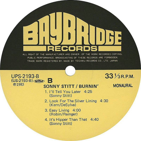 Sonny Stitt - Burnin' (Vinyl, LP, Album, Reissue, Mono) Very Good Plus (VG+) / Very Good Plus (VG+)