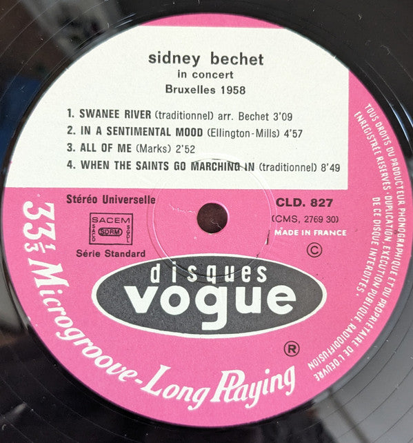 Sidney Bechet - Sidney Bechet In Concert - Bruxelles 1958 (Vinyl, LP, Stereo) Very Good Plus (VG+) / Very Good Plus (VG+)