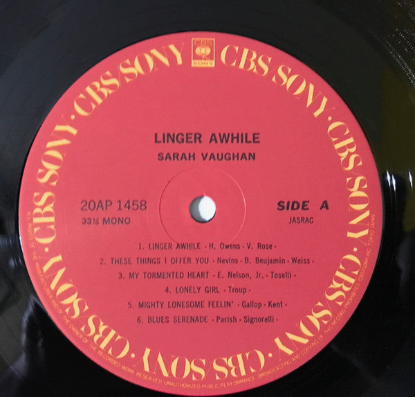 Sarah Vaughan - Linger Awhile (Vinyl, LP, Album, Reissue, Mono) Near Mint (NM or M-) / Near Mint (NM or M-)