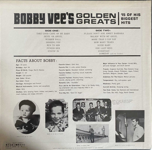 Bobby Vee - Bobby Vee's Golden Greats (Vinyl, LP, Compilation, Reissue) Very Good Plus (VG+) / Very Good (VG)