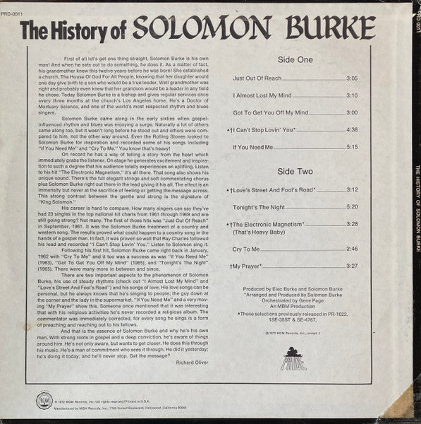 Solomon Burke - The History Of Solomon Burke (Vinyl, LP, Compilation, Stereo) Very Good Plus (VG+) / Good (G)
