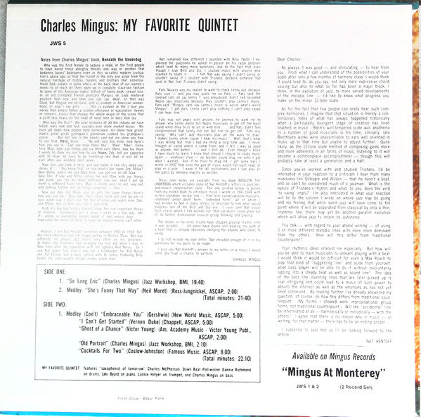 Charles Mingus - My Favorite Quintet (Vinyl, LP, Album, Reissue) Very Good (VG) / Good Plus (G+)