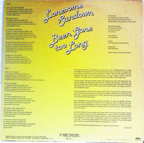 Lonesome Sundown - Been Gone Too Long (Vinyl, LP, Album, Reissue, Stereo) Very Good Plus (VG+) / Very Good Plus (VG+)