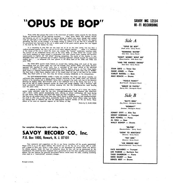 Stan Getz - Opus De Bop (Vinyl, LP, Compilation, Reissue, Mono)