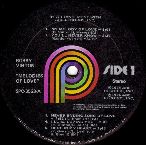 Bobby Vinton - Melodies Of Love (Vinyl, LP, Album, Repress, Stereo) Near Mint (NM or M-) / Near Mint (NM or M-)
